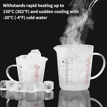 Unbreakable Glass Measuring Cup with V-Shaped Spout and Handle - For Baking and Cooking, 2 Cup Measuring and Tea Cup, Easy-to-Read Markings for Cooking and Beverage Use, 500ml /200ml