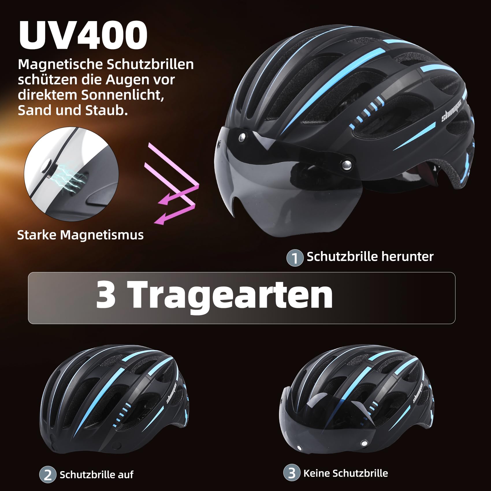 KINGLEAD Fahrradhelm für Herren & Damen - Fahrradhelm mit Magnetischem Brille und USB-Aufladung LED Licht, Leichte Verstellbare Stylisch Radfahren Mountainbike Helm,57-62 cm