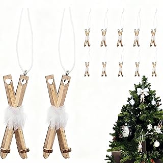 10pcs Mini Wooden Christmas Sleigh Ornaments, Rustic Ski Christmas Ornament, DIY Festive Hanging Pendants for Xmas Tree Home Decor