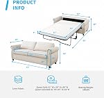 Mjkone Queen Size Pull Out Sofa Bed with Nailhead Armrests, Sleeper Sofa Bed with Thickened Cushions and 3.2” Foam Mattress, 2-in-1 Convertible Sleeper Couch Beds for Living Room Guest Room, Beige