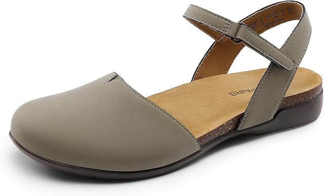 DREAM PAIRS Women's Flat Sandals Cork Round Toe Footbed with Ankle Strap and Arch Support for Casual Work Office Slingback Dress Shoes