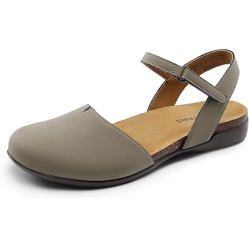 DREAM PAIRS Women's Closed Toe Sandals Arch Support Comfort Cork Footbed Flat Sandals Summer Shoes