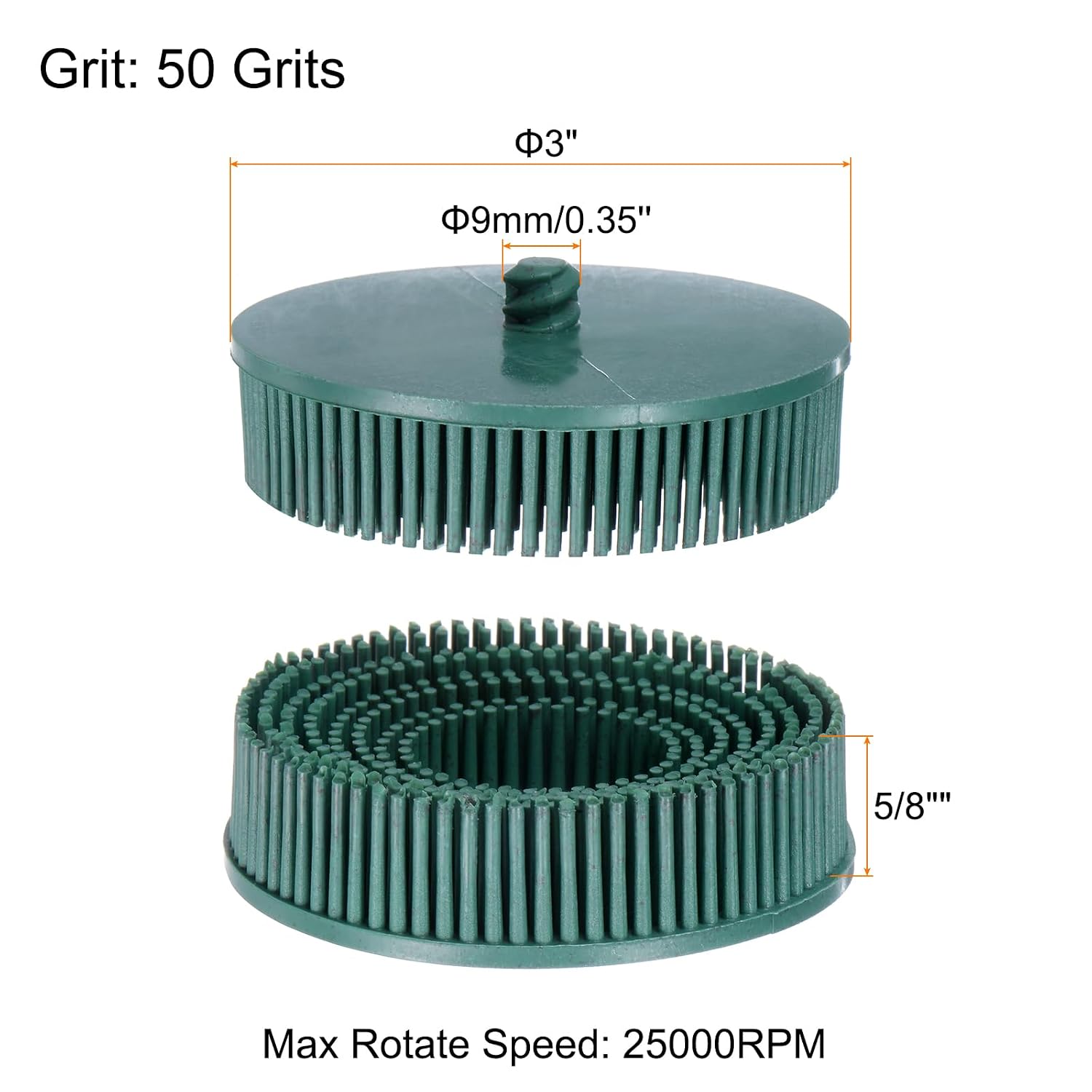 HARFINGTON 2pcs Bristle Disc 3" 50 Grit Abrasive Brush Deburring Electric Disc Brush with Quick Change Roll Lock Abrasive Coating Removal Disc for Metal, Green