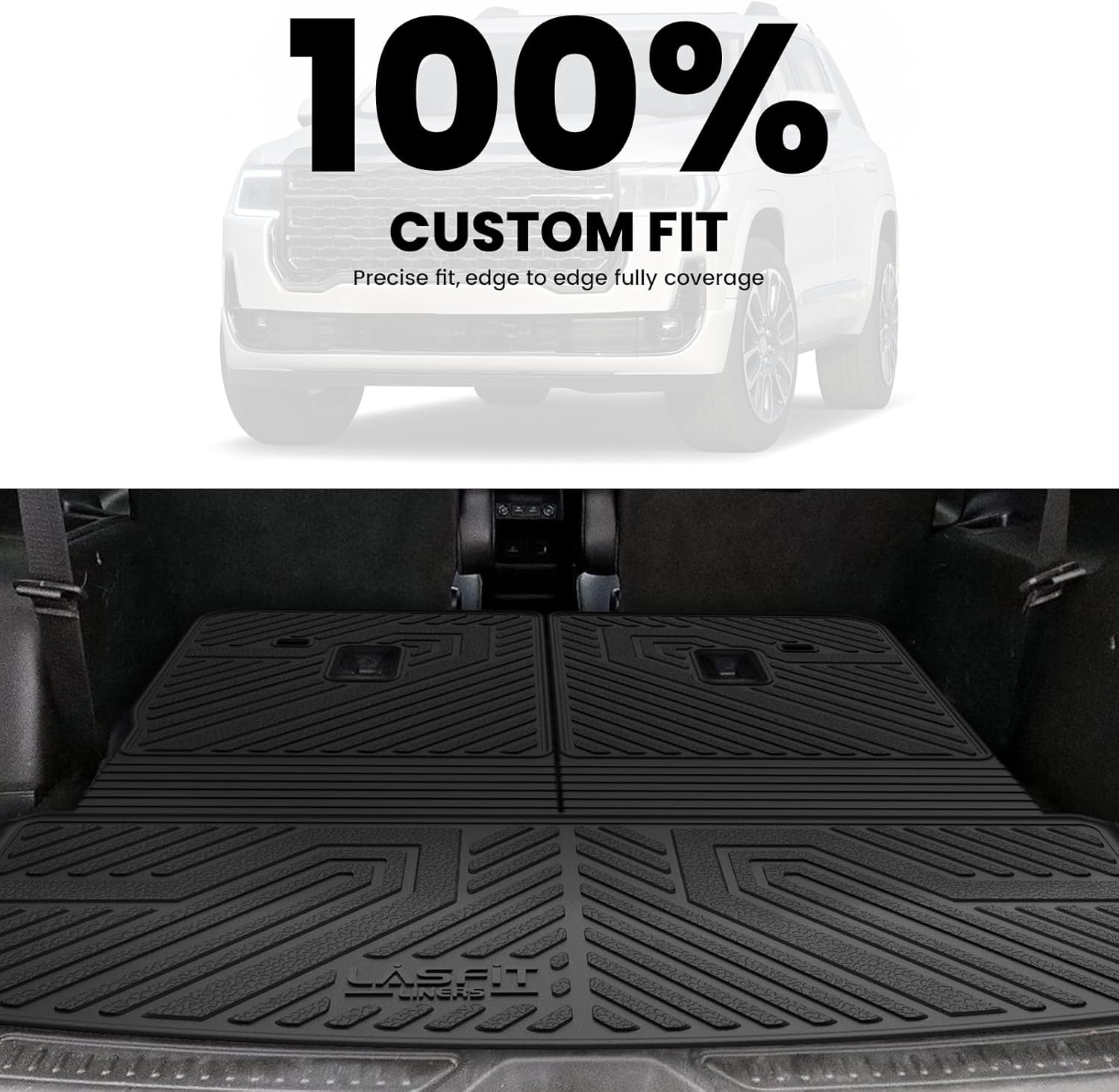 LASFIT Trunk Mat with Backrest Mat for GMC Acadia 2017-2023, All Weather TPE Custom Fit Cargo Mat Trunk Liner with Backrest Mat, Black Cargo Liner for GMC Acadia 2017-2023