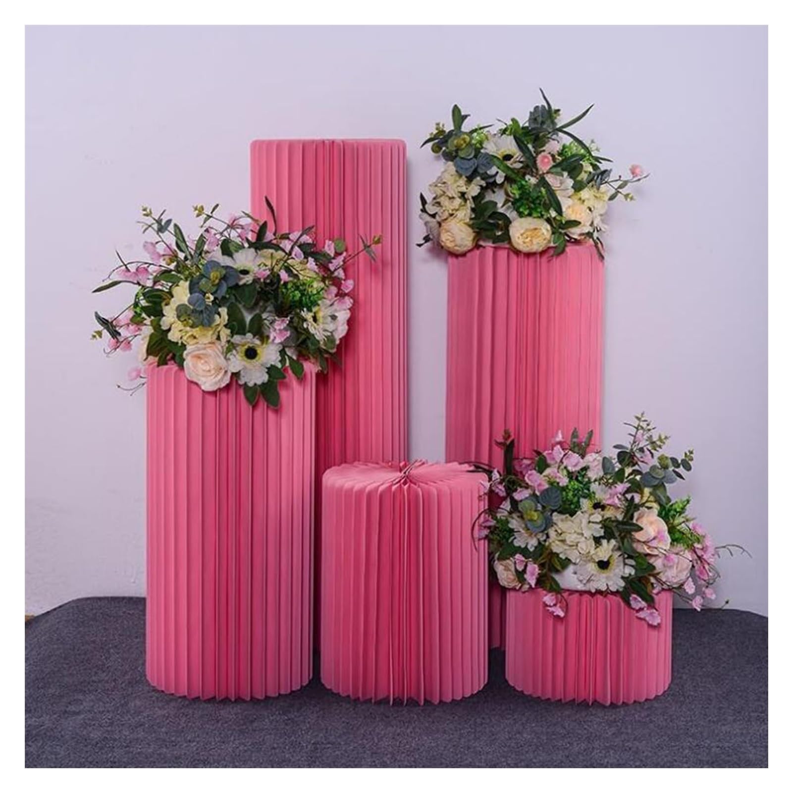 4 szt. stojaków cylindrycznych na kolumnie rzymskiej do deserów z akrylowym dyskiem(Pink Diameter 30cm)