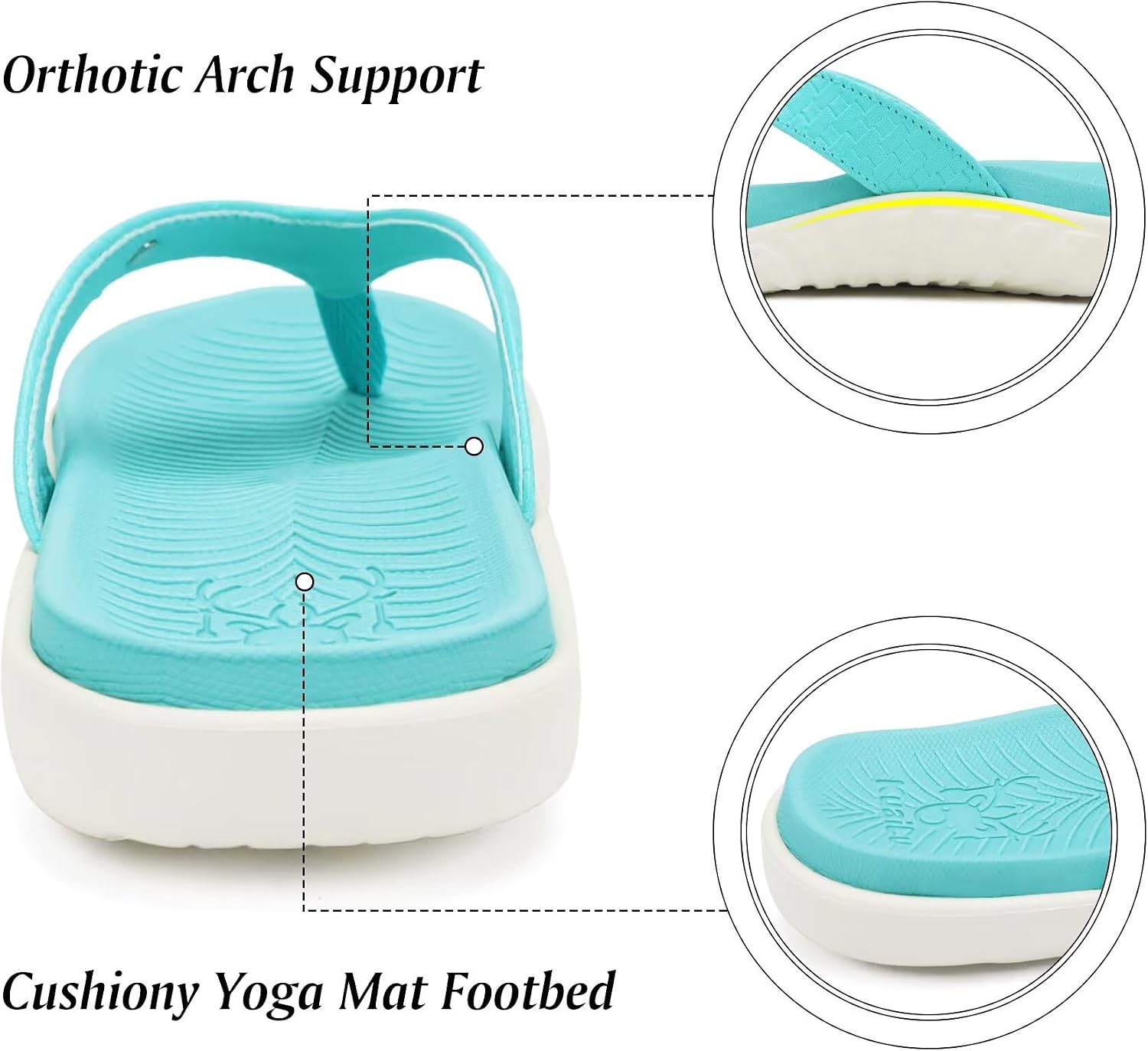  Womens Flip Flops Arch Support Yoga Mat Cushioned Thong Sandals | Ladies Comfortable Walking Slides For Plantar Fasciitis Slip On Indoor Outdoor For Summer thumbnail