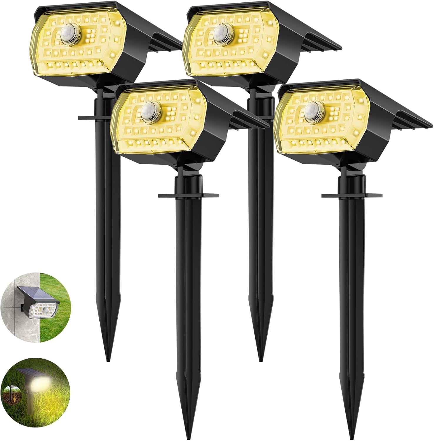 Fratink Photo voltaic Lights for Out of doors Use with Movement Sensor, 4 Items 43 LED Photo voltaic Spotlights, 3000 Ok Heat White Photo voltaic Lights for Out of doors Backyard, 3 Modes Photo voltaic Backyard Lights, Photo voltaic Highlight, Out of doors,