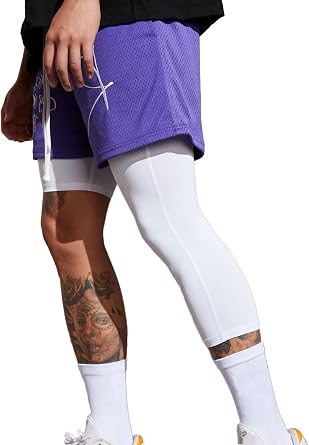 Mens Compression Sport Pants Single Leg 3/4 Base Layer Basketball Leggings Athletic One Leg Capri Tights Running