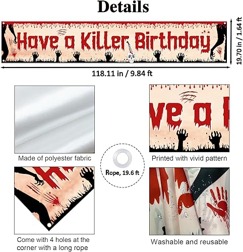 Miniatura 2 de Labakita Cartel grande de cumpleaños con texto en inglés "Have a Killer", decoración de fiesta de cumpleaños de Halloween, terror espeluznante de