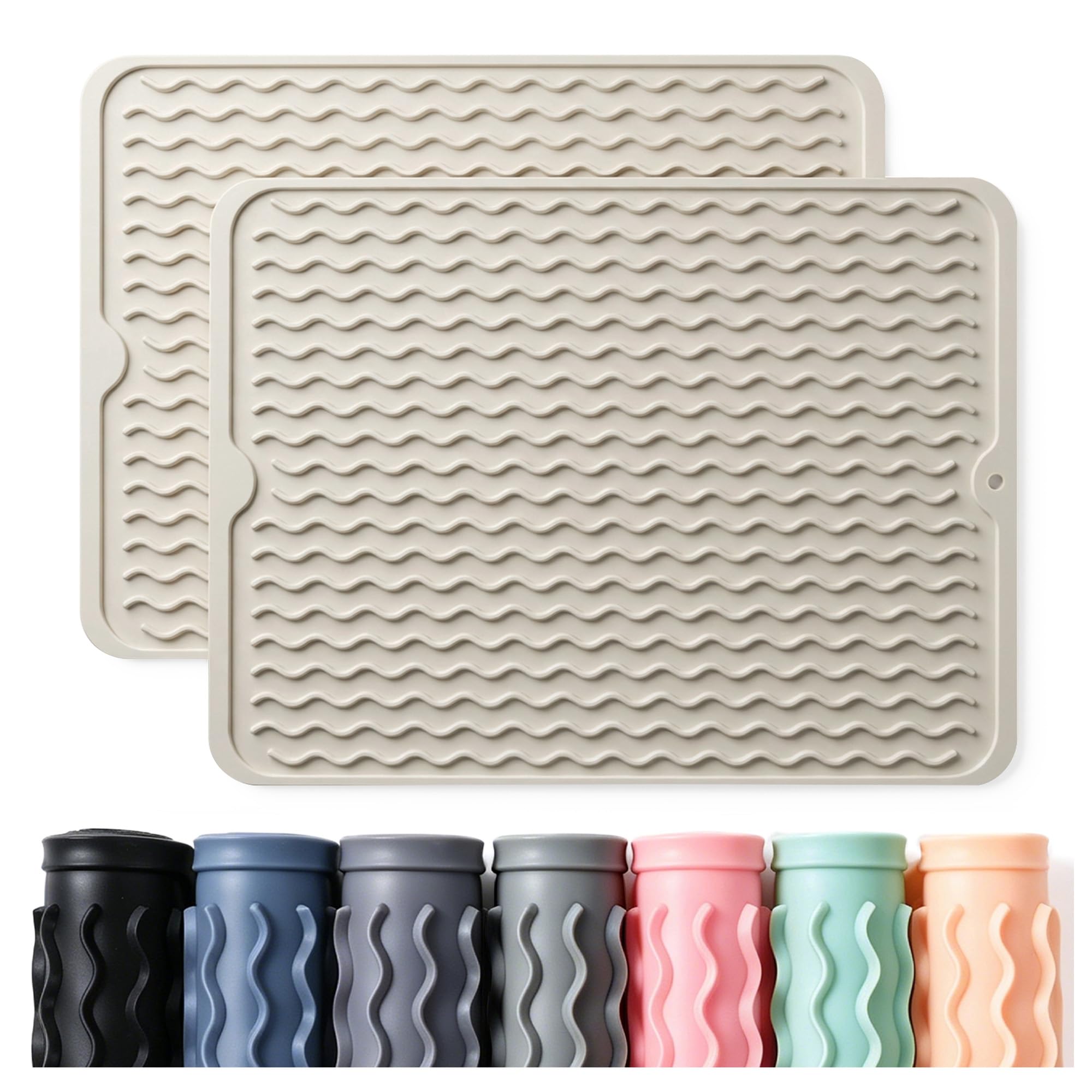 2 Pack Caketime Silicone Dish Drying Mat for Kitchen Counter Dining Placemats Shower Caddy Refrigerator Liners Essentials Heat Resistant Waterproof Trivets Pad Coffee Bar Items 15"x11.5" Milk