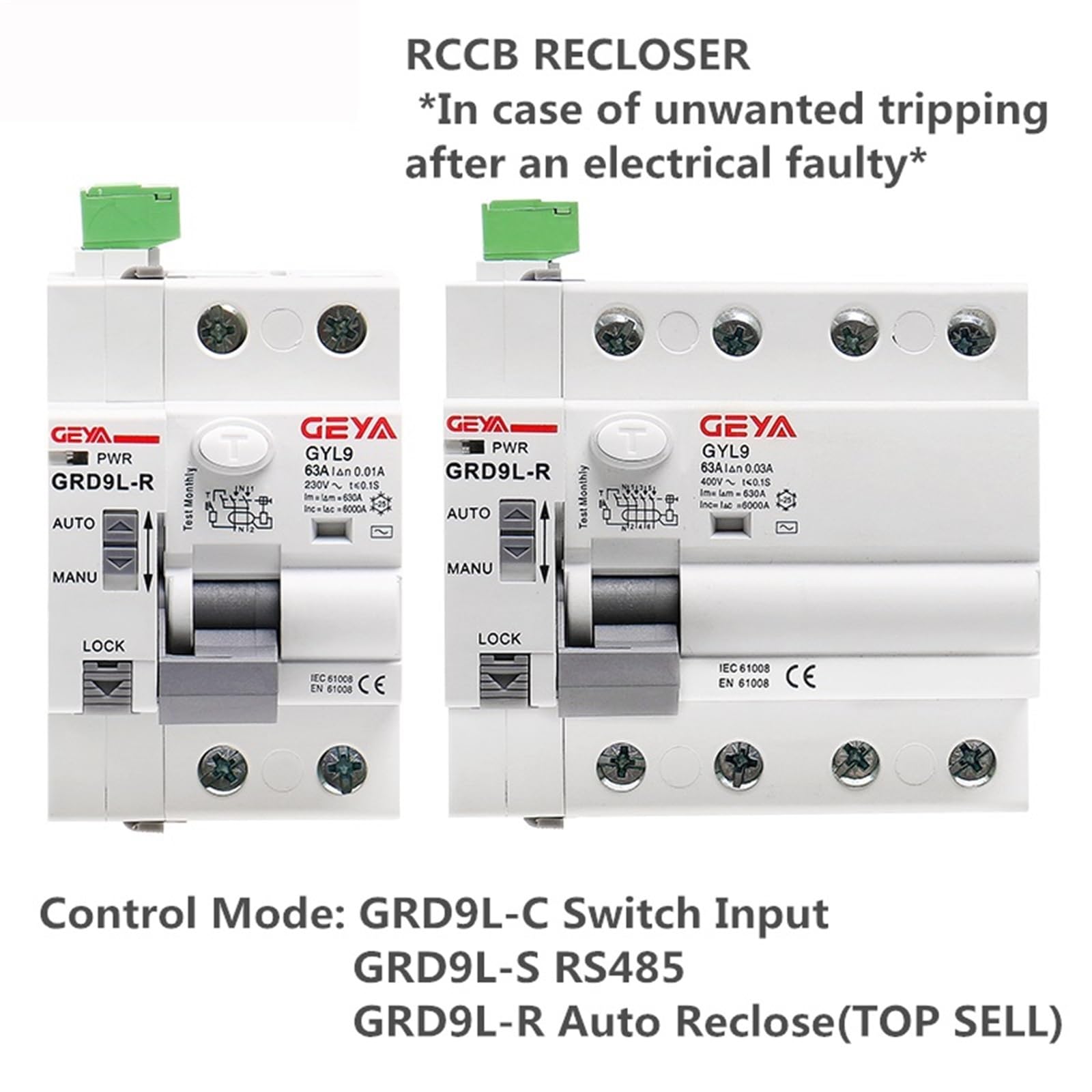 GRD9L RCCB reenklator z 4 modułami sterującymi, wyłącznik różnicowoprądowy 2P 40A 63A 0,03a, 1A RCD ELCB (R-AC220-AUTO,2P 63A 30mA RCCB)