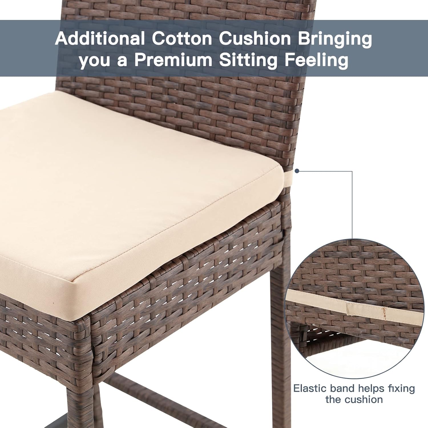 ECOTOUGE Rattan Bar Stools Set of 2, Patio Wicker Bar Stools with Cushions, Patio Bar Chairs Armless for Backyard, Poolside, Deck (Brown)