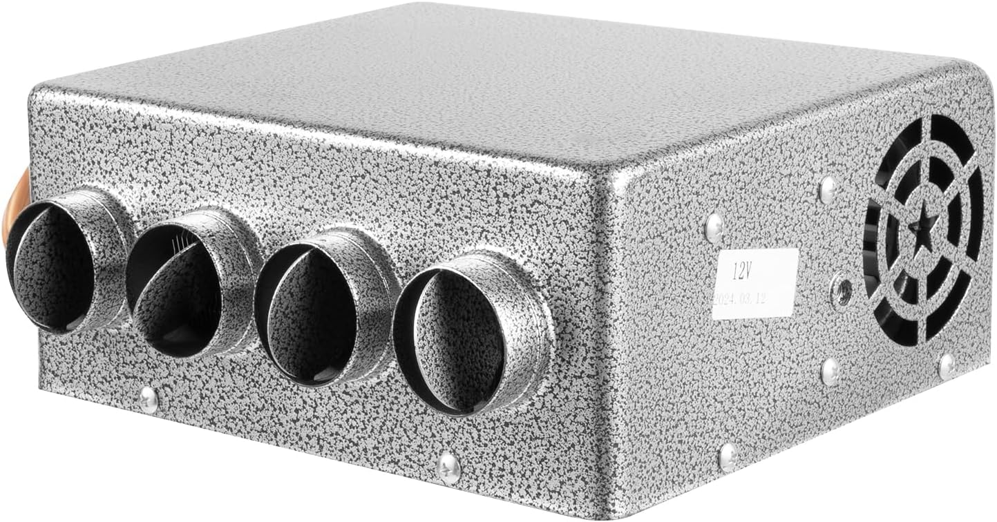 Universal Auxiliary Heater, 12V Universal Under Dash Heater Defroster with Speed Switch, 11 * 9 * 3.93in Dual blower Iron Compact Heater 4 Vents for Car Truck Minivans Excavators Harvesters