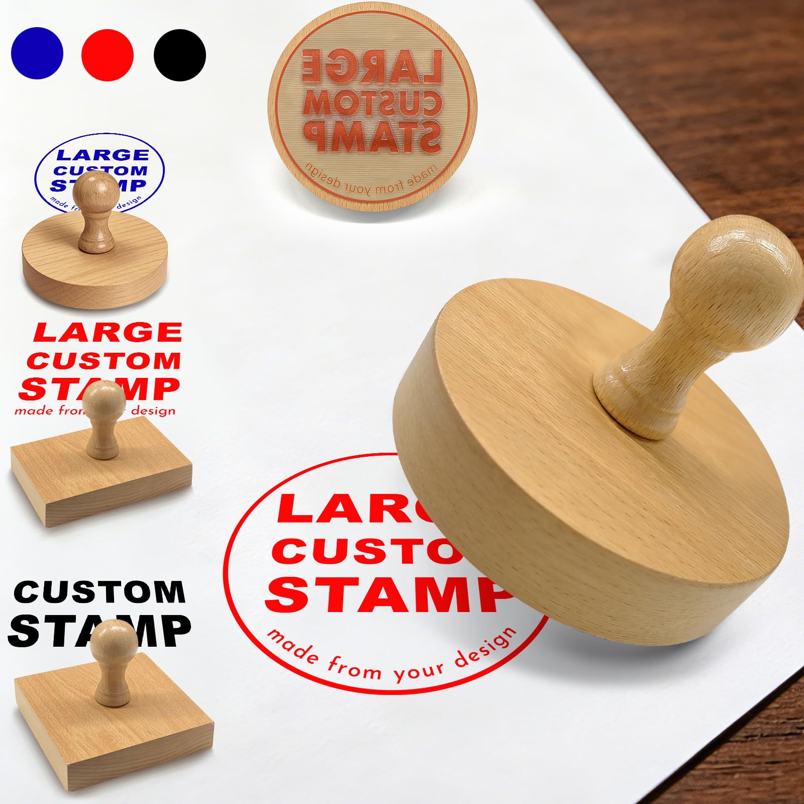Custom Logo Stamp Personalised Wood Rubber Stamps with Logo Text Circle Square Rectangle for Business, Office, Creative Projects
