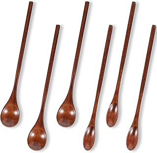 ElevateTech 6Pcs Small Wooden Spoons Cooking Wooden Spoons Seasoning Honey Tea Coffee Spoon Long Handled Non-Stick Kitchen Utensil Set Suitable Kitchen Celebration Birthdays Gits