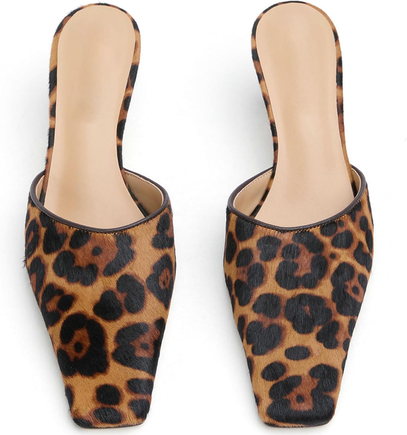KysBloes Kitten Heel Mules for Women Square Toe Slip On Pumps Low Heel Slides Backless Dress Casual Shoes(Leopard,US Size 8.5) - Image 4