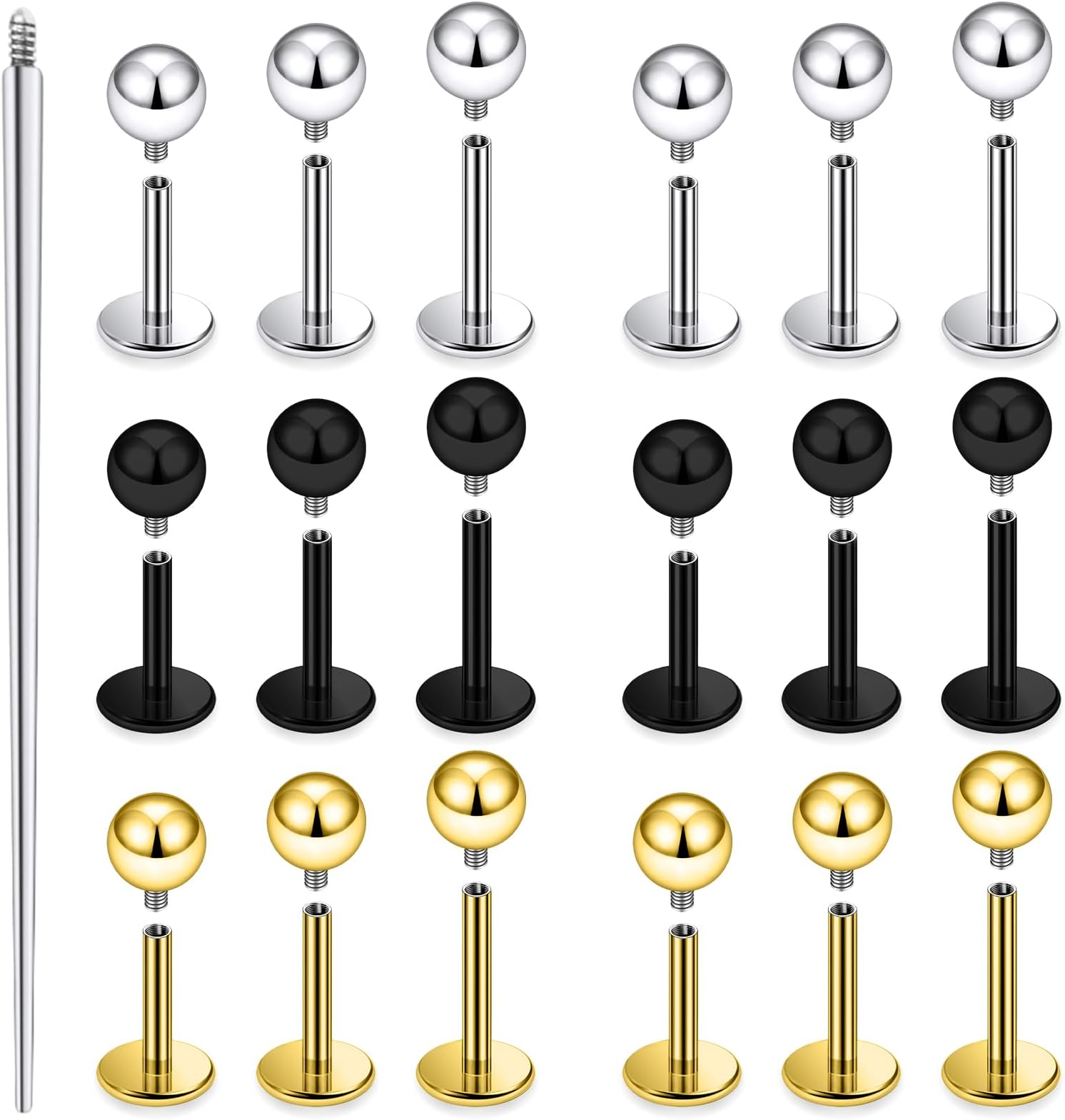 18G 16G 14G Internal Thread Flat Back Nose Stud Earrings Surgical Steel Conch Tragus Cartilage Earrings Medusa Monroe Labret Lip Rings Piercing Jewelry for Women Men Silver Black Gold