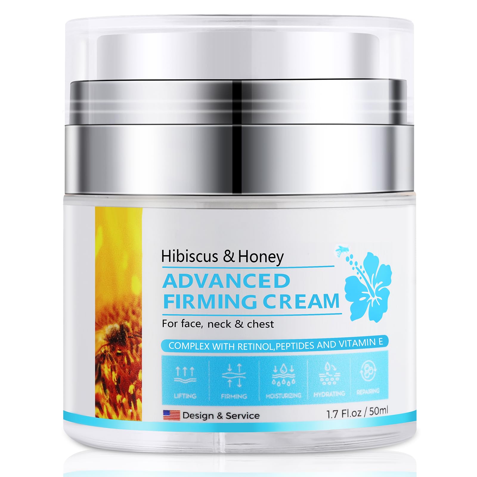 50ml Neck Firming Cream Hibiscus and Honey, Neck Cream with Retinol & Peptide, Anti-Wrinkle Neck Creams for Tightening and Firming, Advanced Neck & Face Tightening and Lifting Cream