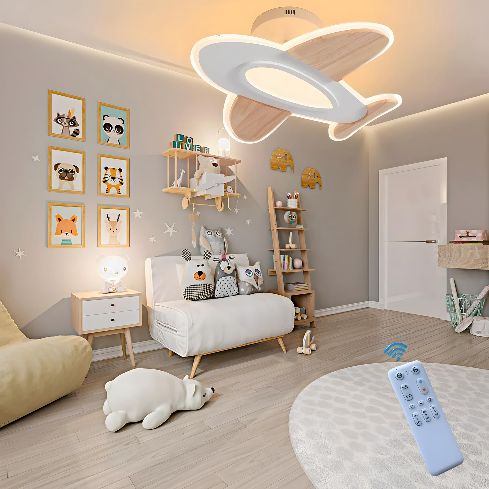 Plafoniera LED, 3000-6000K Dimmerabile Con Telecomando, 40W 40*50cm Lampada Per Cameretta Per Bambini In Legno + Acrilico, Lampada Sospensione LED Per Camerette Per Ragazze/Ragazzi Soggiorno