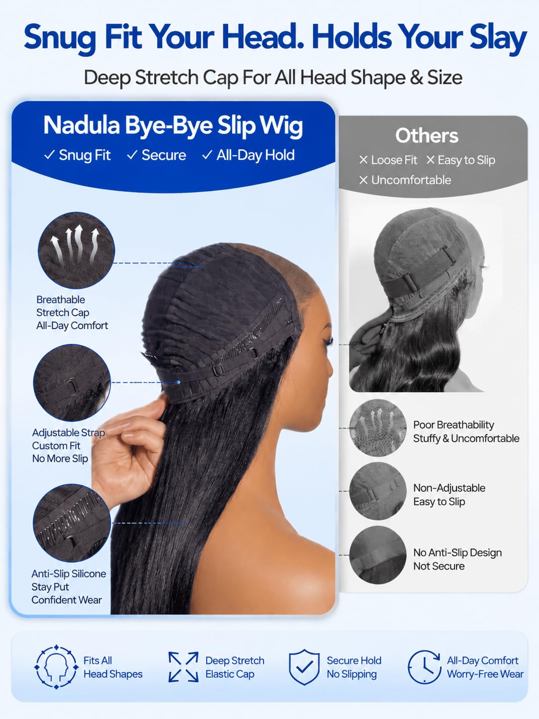 Nadula 13x4 No Slip Crimped Deep Curly Wave Drawstring Wig Human Hair,Pre Everything Glueless Crimp Curl Wig Pre Plucked Hairline Bleached Knots,Beginner Friendly Ready to Wear Wig 150 Density 16inch