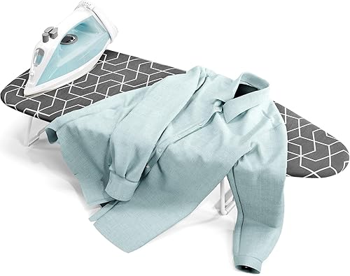 Miniatura 7 de Small ironing board tabletop with heat resistant cover, Compact mini ironing board with metal mesh frame, For dorms, aprtment and travel, Hook for