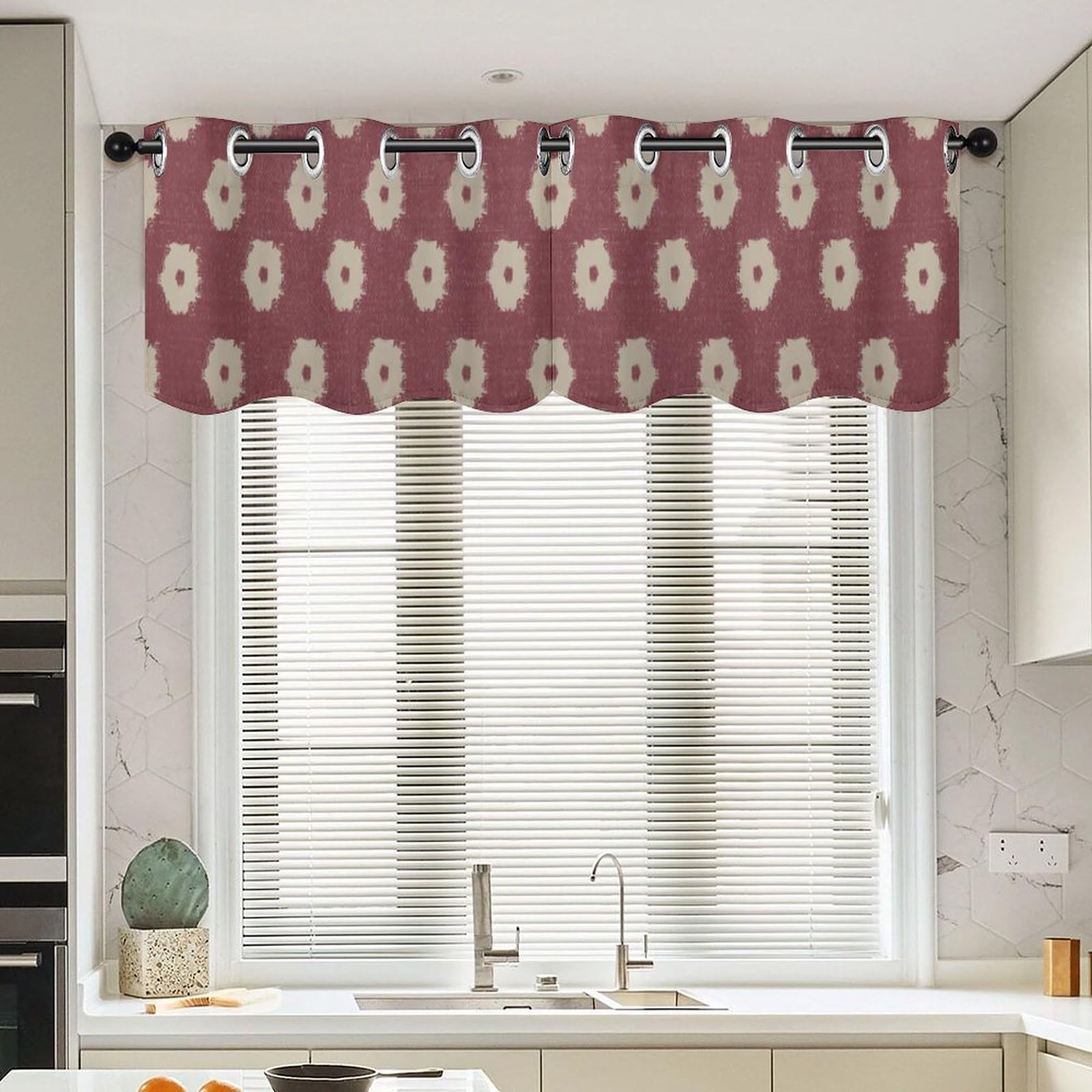 Rideaux de cantonnière de cuisine rouge 132x45 cm pour s'adapter à vos petites fenêtres