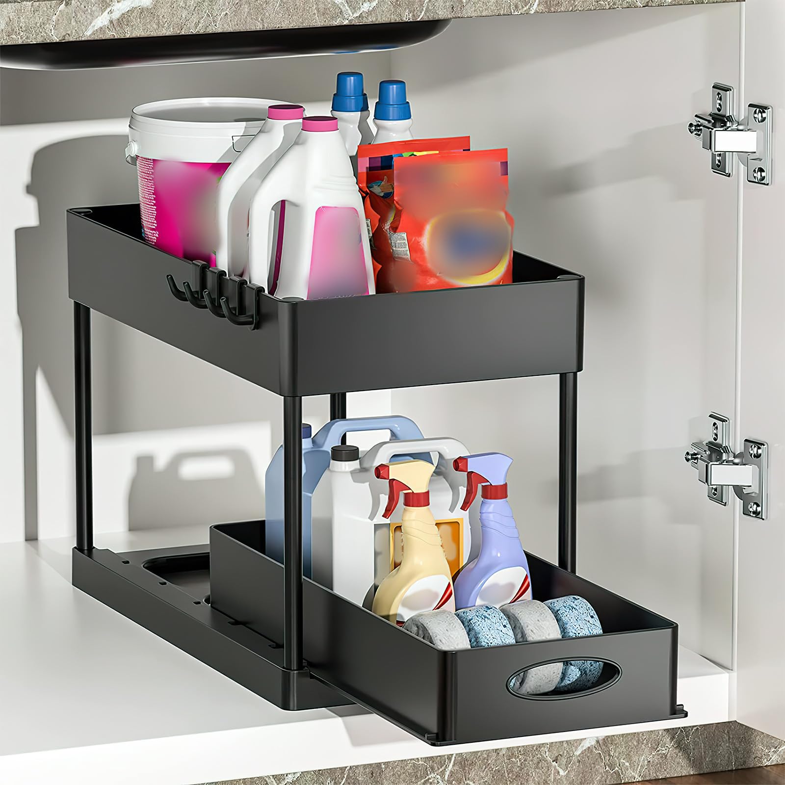 Organizador de Baño Debajo del Lavabo de 2 Capas Cajón Deslizante, Gran Capacidad, Material Abs Resistente y Diseño para Cocina