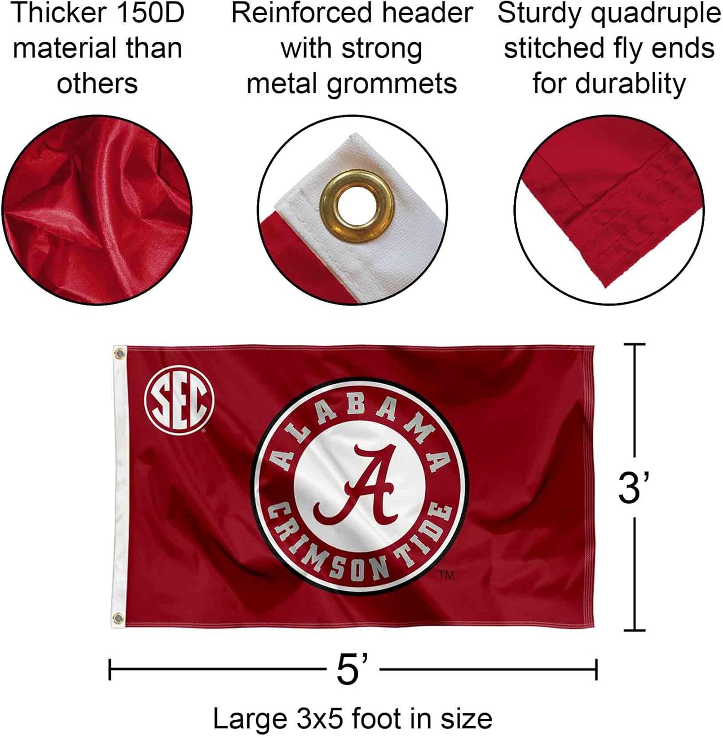 Alabama Crimson Tide SEC Flag with Pole and Bracket Kit - Image 3