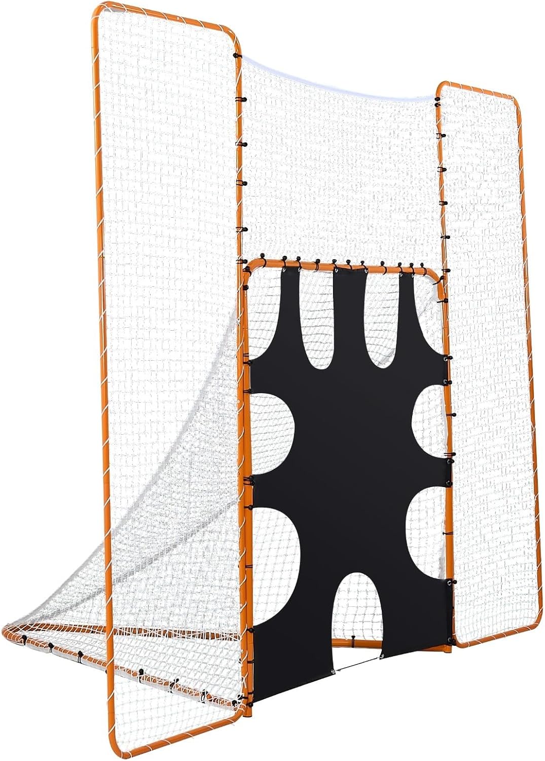3-in-1 Lacrosse Goal, 12x9 ft Lacrosse Net with Backstop and Target, Quick & Easy Setup Backyard Rebounder Equipment, Steel Frame Training Nets, Suitable for Youth Adult Training, Orange