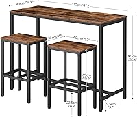Vista 4 de HOOBRO Bar Table and Chairs Set, 47.2” Rectangular Pub Table with 2 Stools for Small Space, High Top Table, 3-Piece Breakfast stools Set, Sturdy