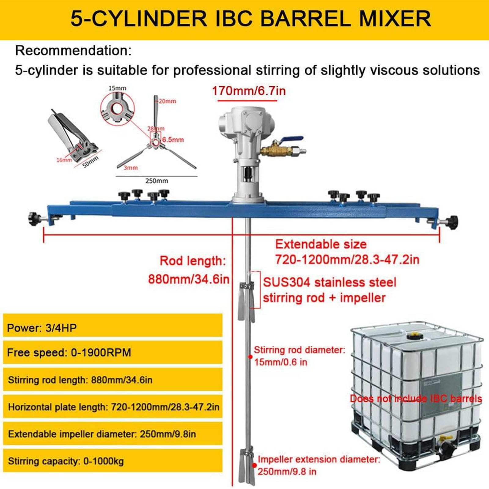 Agitador neumático IBC, equipo de mezcla de pintura con hélice de aire, soporte de soporte para agitar y mezclar eficientemente pinturas y líquidos