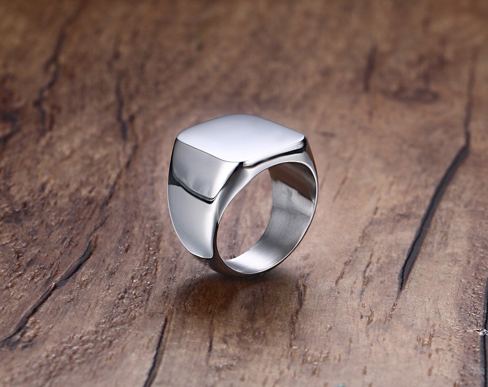 VNOX Anillo de Sello de Foto Personalizado Grabado Láser Anillo Banda con Imagen para Hombres y Mujeres,Anillo de Acero Inoxidable Personalizado, Cumpleaños/día del Padre/Regalo del día de Navidad