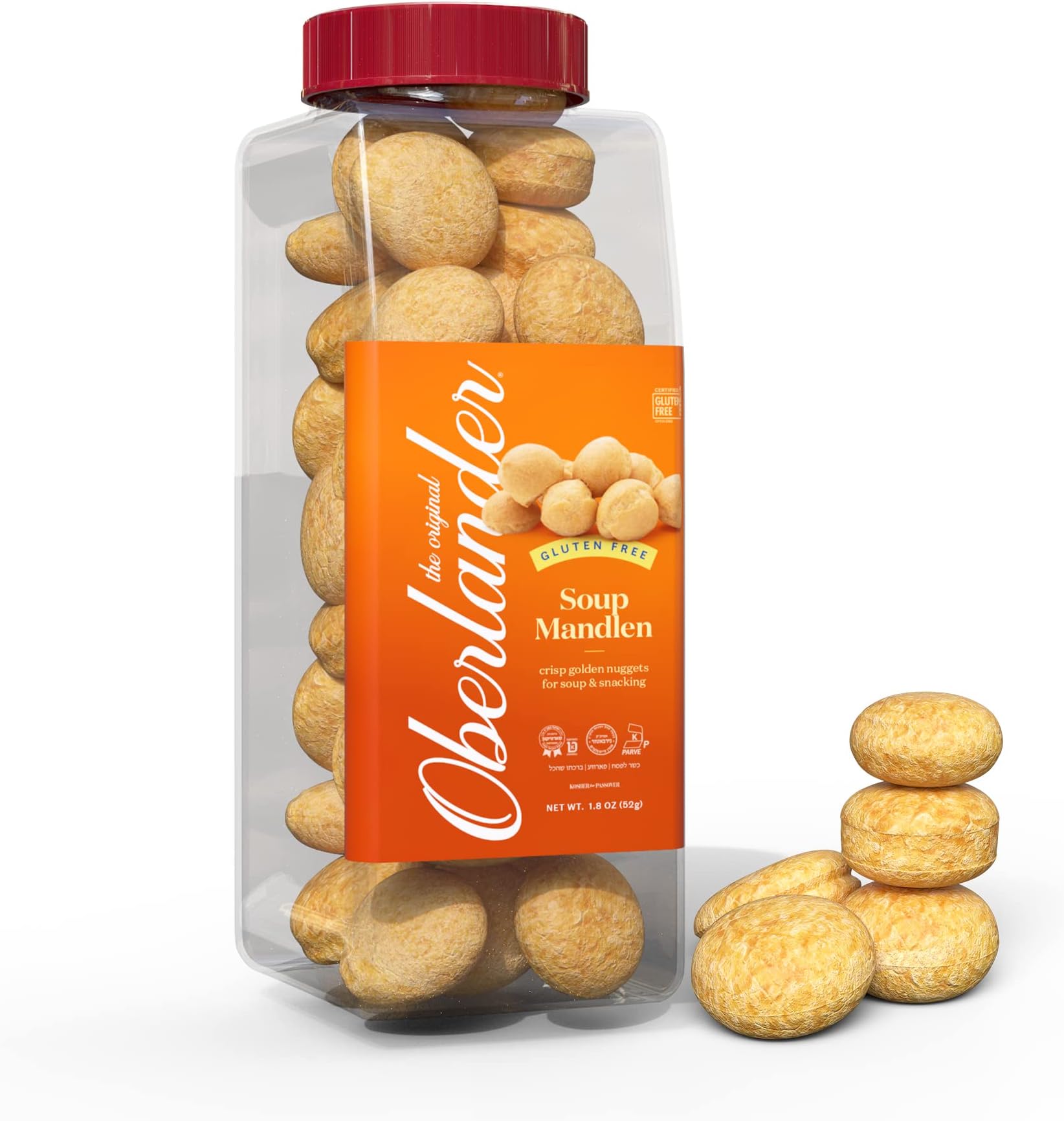 Oberlander Soup Nuts Mandlen Gluten Free Crackers - Dairy-Free & Soy-Free, Crisp & Crunchy Croutons for Soup - Kosher Treats for Passover, Desserts for Celebrations, Delicious Everyday Snacks - 1.8 Oz