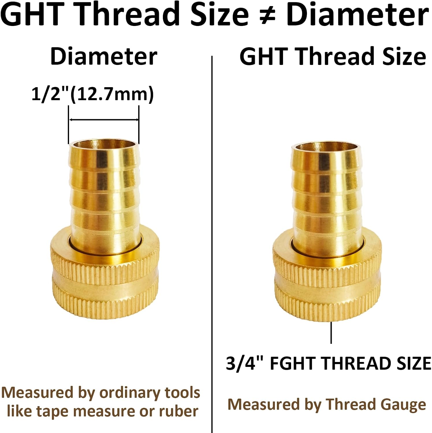 2Pcs 1/2" Barb x 3/4" Female GHT Thread Swivel Brass Garden Water Hose Pipe Connector Copper Fitting with Stainless Clamp House/Boat/Lawn/Power Wash/Irrigation image 2