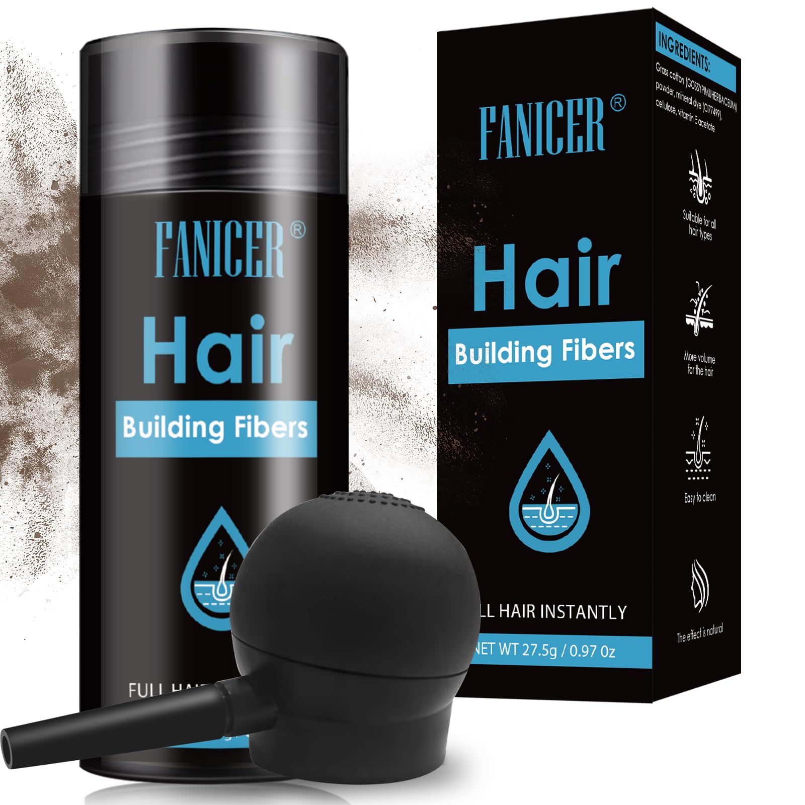 Polvere per Capelli in Fibra di Qualità,Capelli Polvere per Nascondere la Caduta dei Capell,Spessi e Polvere Volumizzante Capelli,Polvere per Capelli Uomo e Donna,Marrone medio