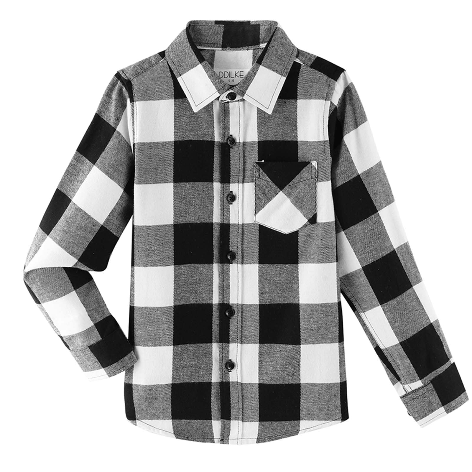DILBYKE Camisa casual de franela a cuadros de manga larga con botones para niño, felpa de algodón suave