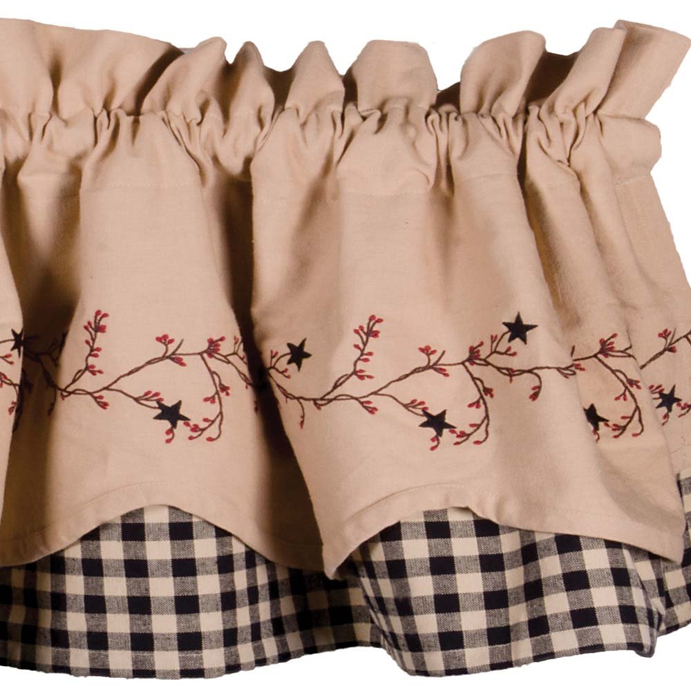 Primitive Home Decors Star Berry Vine Check Fairfield Black and Nutmeg 72