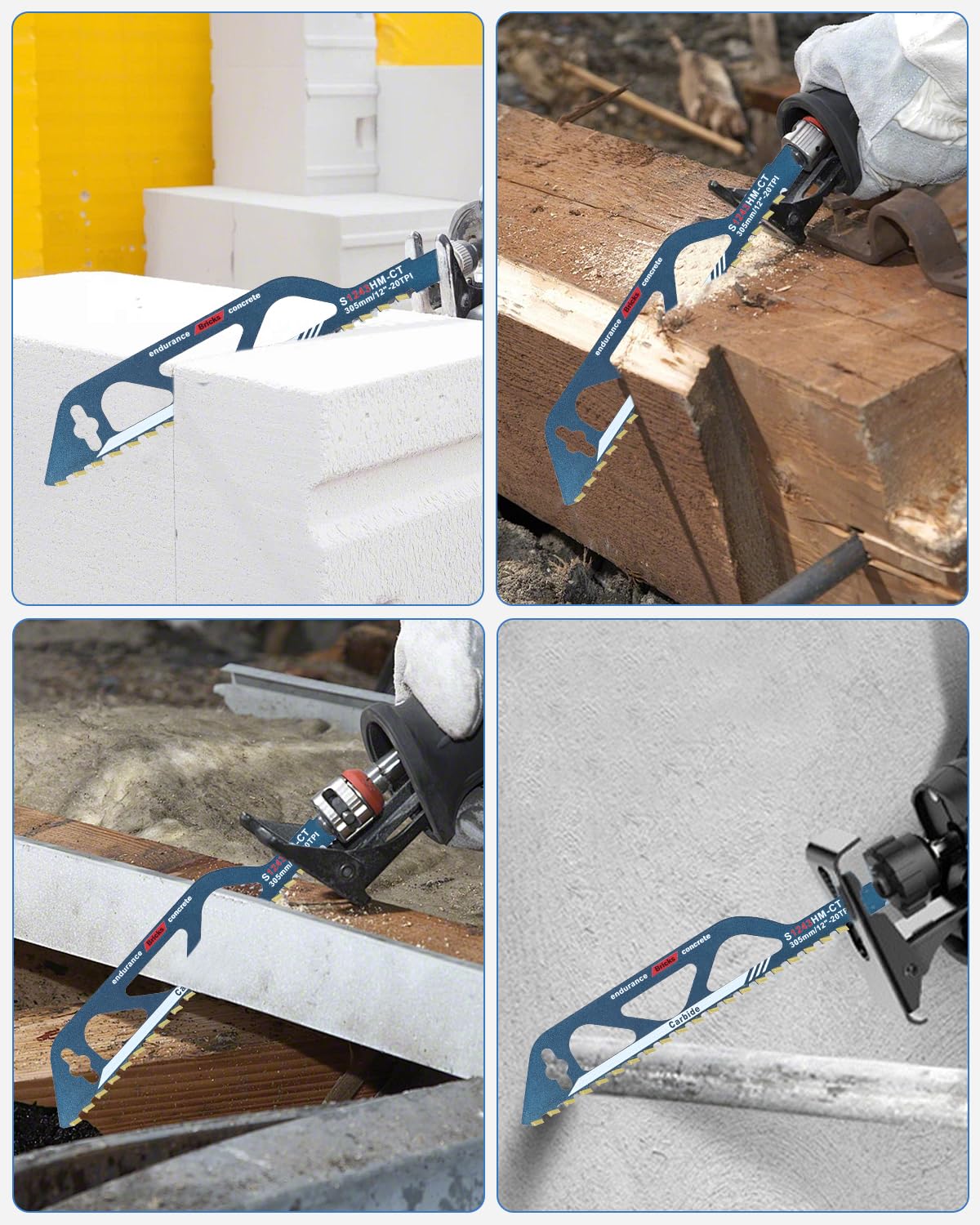 2PC Hojas de Sierra Sable, 305mm Sierra de Sable, Accesorios Hoja de Sierra Sable Universal para Metal, Madera, Hormigón Poroso,Ladrillo,Placa de Cemento (S1243HM)