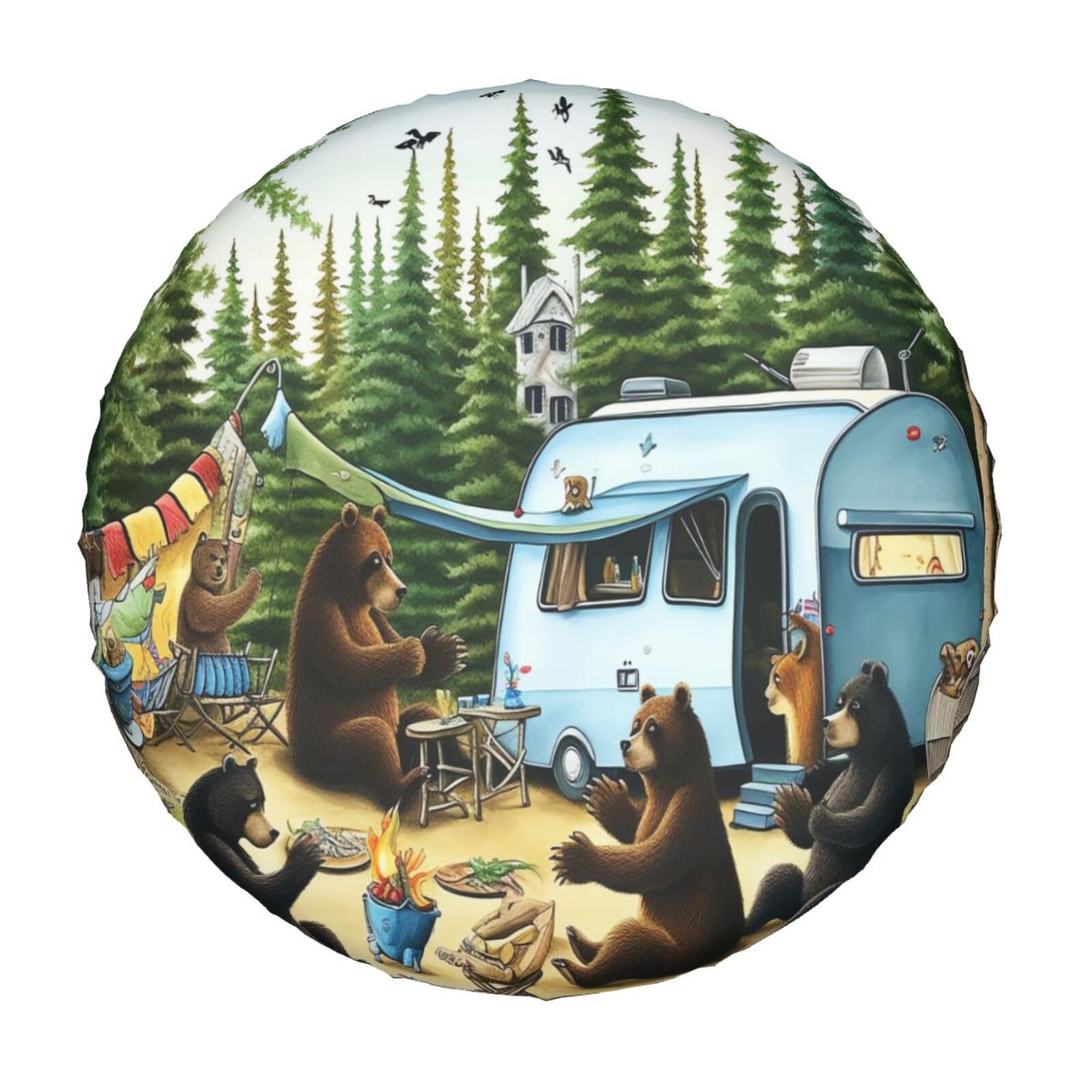 Camping Bears Spare Tire Cover for Rv Trailer- Cute Camper Spare Tire Cover Waterproof Wheel Cover Universal Fit for SUV Truck Accessories Wheel Protectors Travel -15 inch