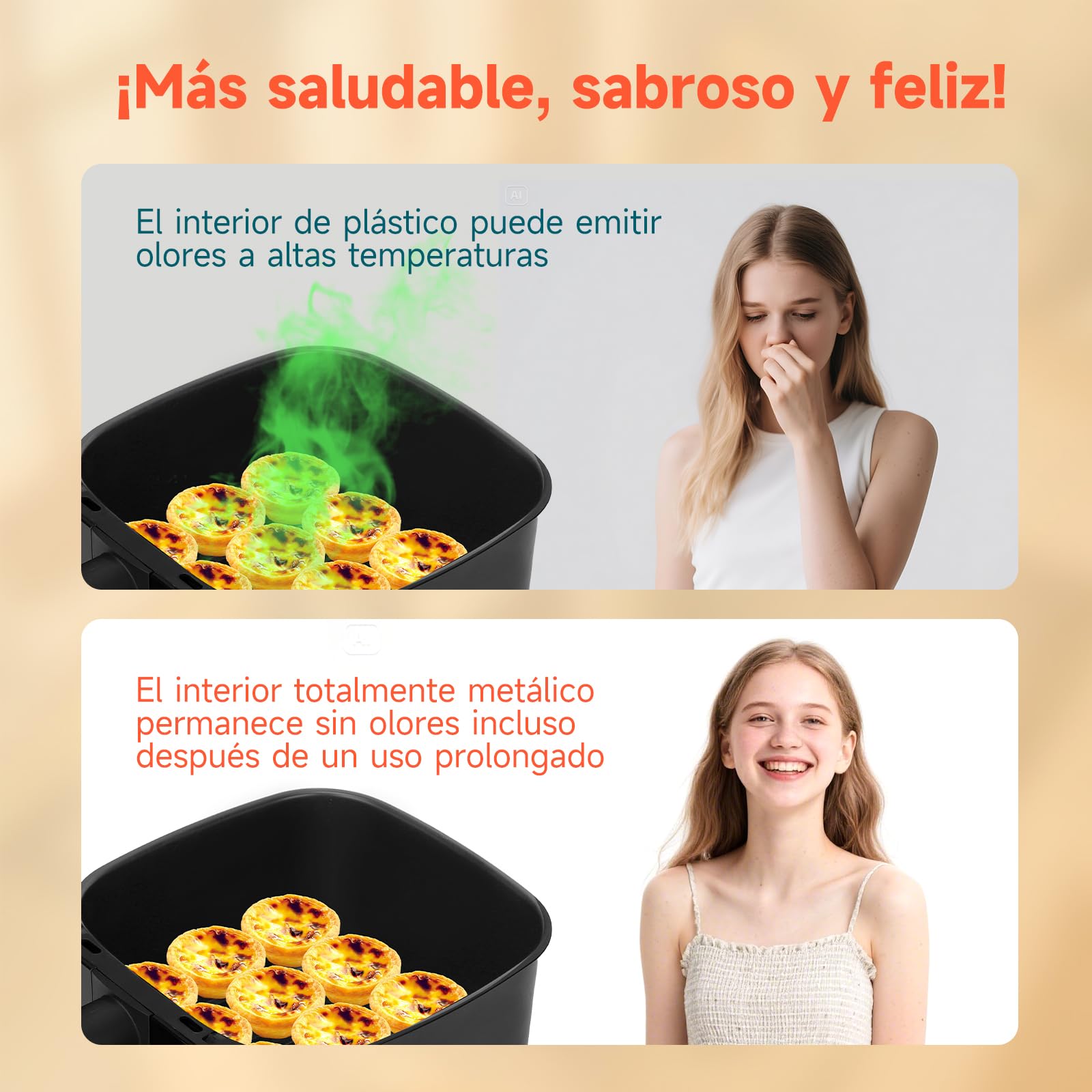 Aigostar Freidora de Aire XXL 8.8L Air Fryer 2200W, Doble Resistencia, 55% Menos Energía, Air Fryer con 13 Programas, Acero Inox Interior, Pantalla Táctil y Ventana, Comunidad Recetas, Negro