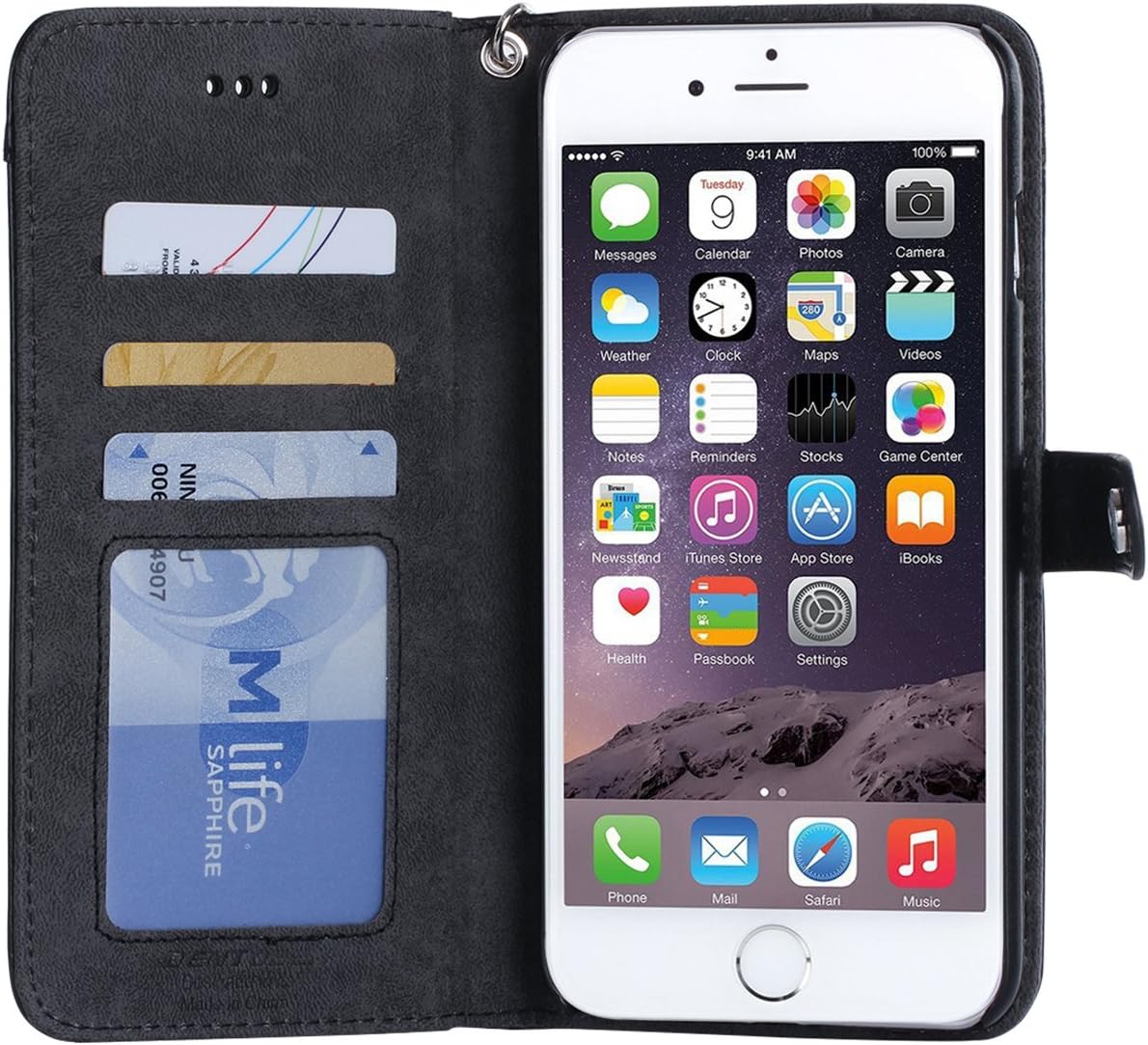 BENTOBEN iPhone 6 Plus Case Black, iPhone 6S Plus Wallet Case, [Kickstand] [Credit Card Holder] Fashion Fringe Suede Genuine Faux Leather Protective Wallet Case for iPhone 6/6S Plus (5.5 Inch), Black