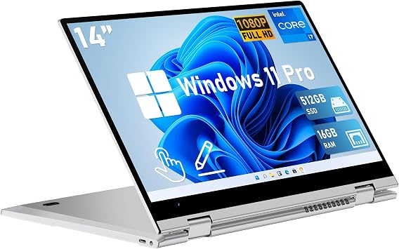 FUNYET Touchscreen Laptop Computer, 14 Inch 2 in 1 Lap Top Windows 11 Pro, Intel Core i7-1265U up to 4.8 GHz, 16GB RAM 512GB SSD, 1920 x 1080, Backlit Keyboard, Wi-Fi 6, BT5.2,