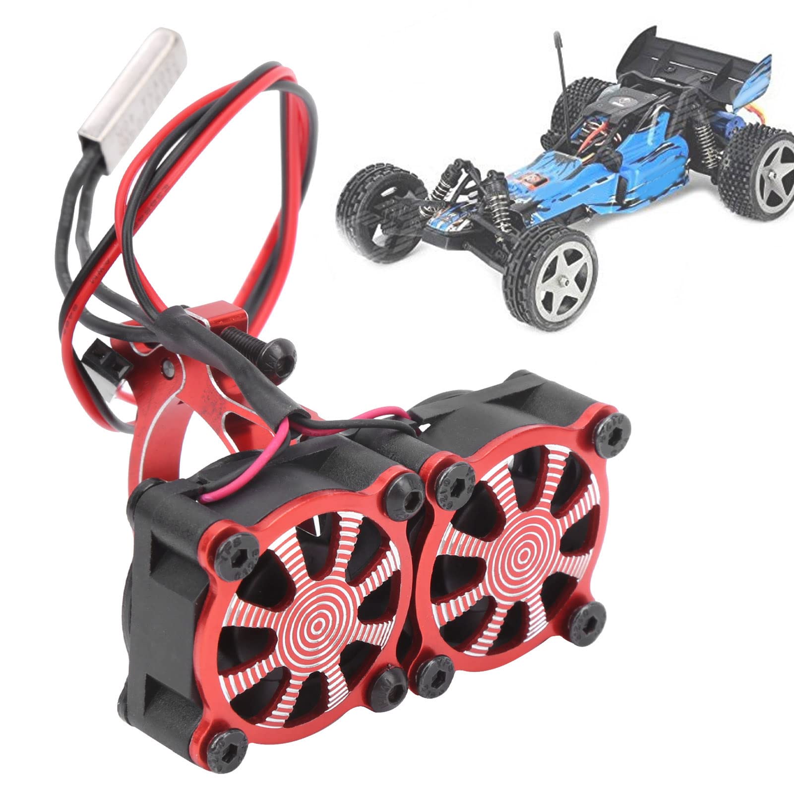 Dissipateur de Chaleur en Aluminium avec Double Turbo Pèche de Chaleur Ventilateurs de Refroidissement de Moteur électrique RC pour Moteur de Voiture RC 1/10 36mm(Rouge)