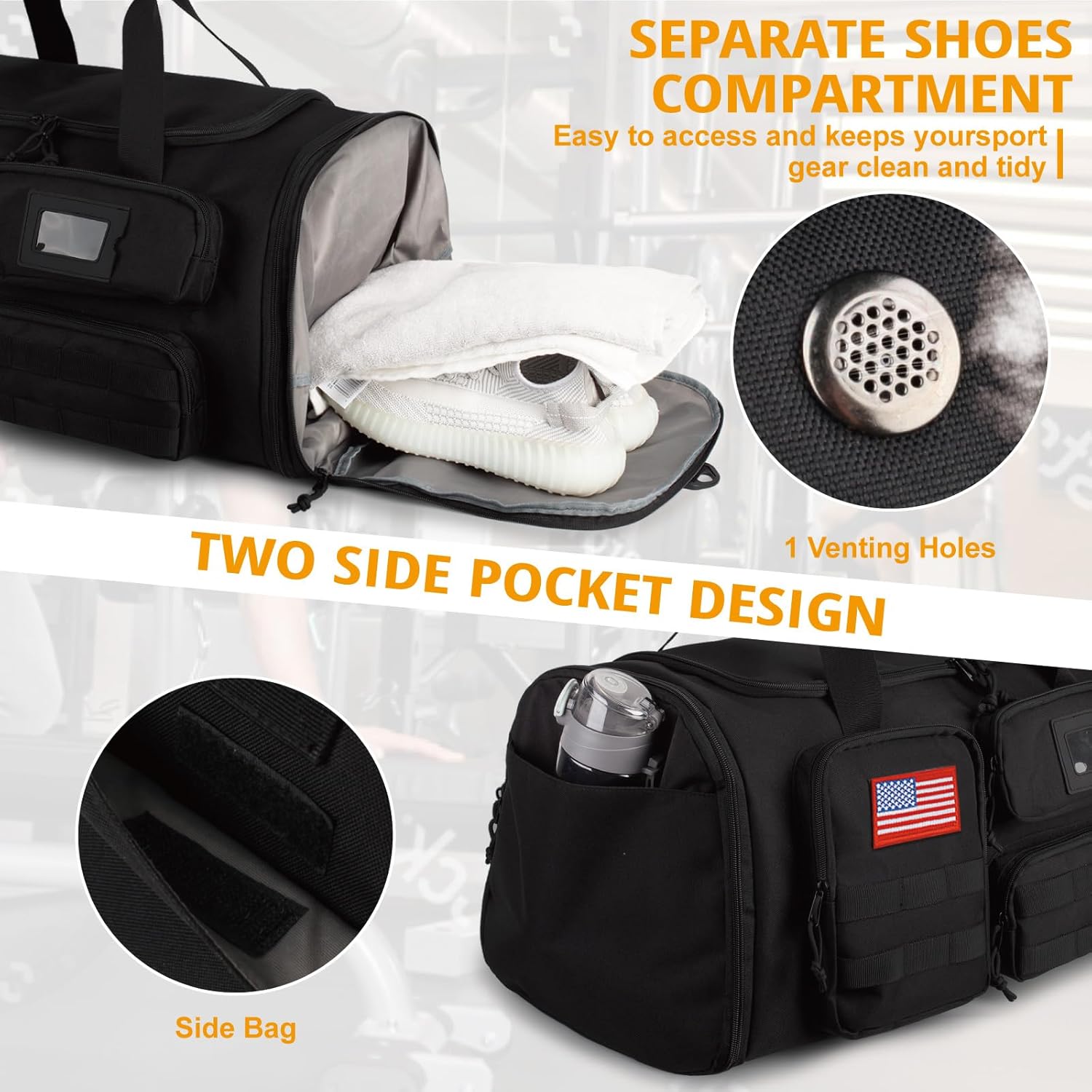 Expandable Gym Bag For Men,Tactical Large 3 in 1 Sports Duffle Bag With Shoes Compartment,Water Resistant Sports Gym Tote Bags Multi-functional Weekend Travel Backpack Overnight Bag