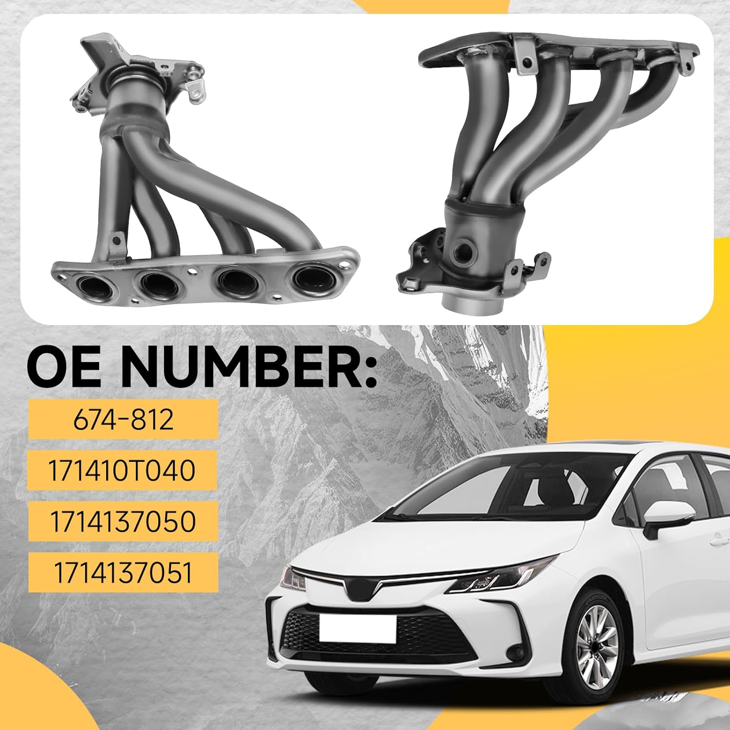 Right Engine Exhaust Manifold Kit, Fit for Scion xD 2008-2012 & Toyota Corolla/Matrix 2009-2010 L4 1.8L, OE 674-812, 171410T040, 1714137050, 1714137051