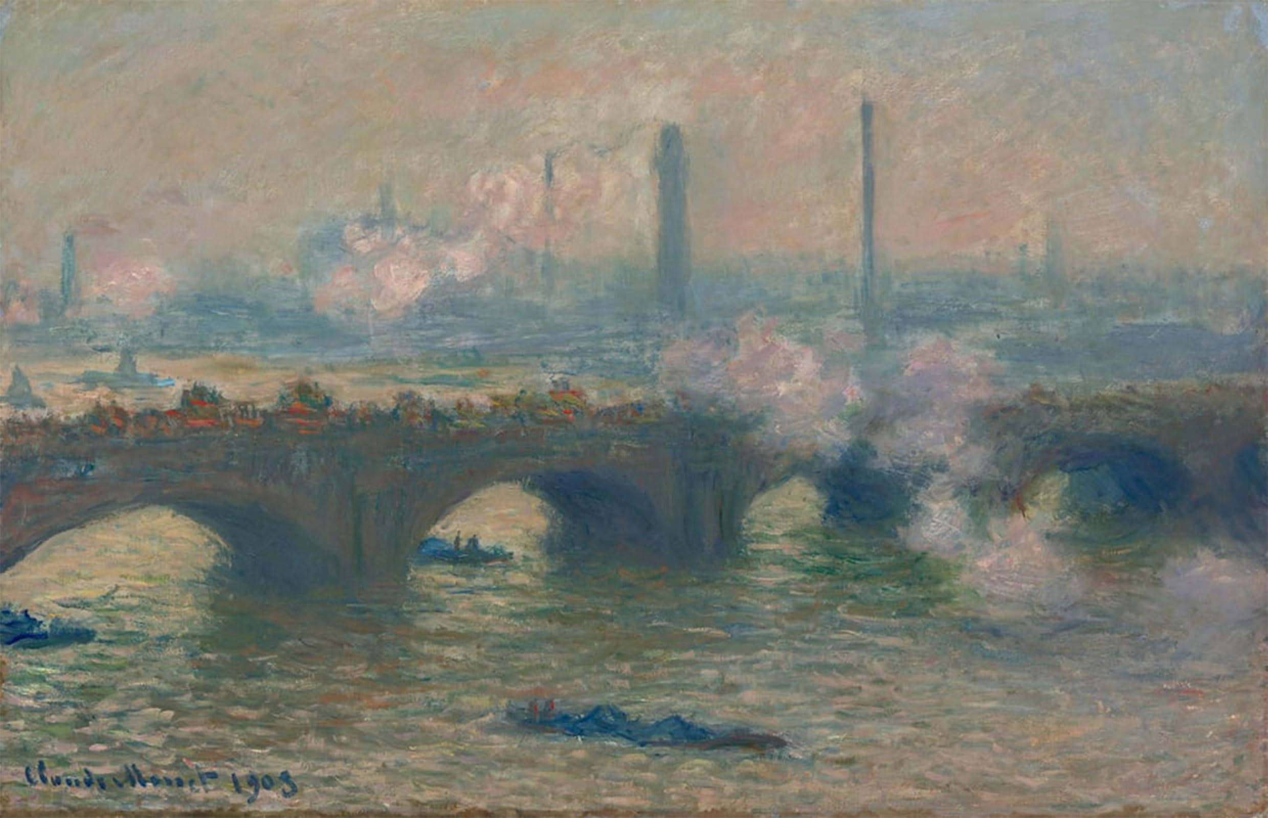 RZHRHJES Vintage Picture Wall Picture Painting Print Poster Waterloo Bridge Gray Day by Claude Monet Abstract Wall Art Painting for Home Decor 60x90cm