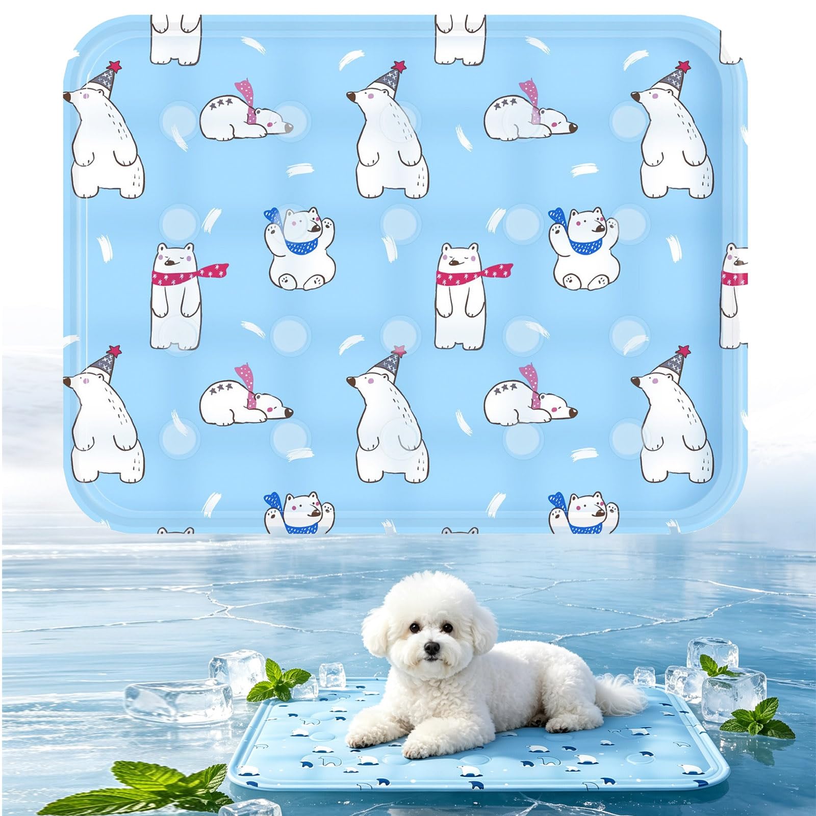 Pet Cooling Mat, 2026 New Non-Toxic Pet Cool Pad Bed Cushion for Dogs, Cats, and Rabbits, Anti-Scratch Foldable Soft Mat for Crate Floor Sofa, Heat Relief Mats with Cute Print in Hot Summer