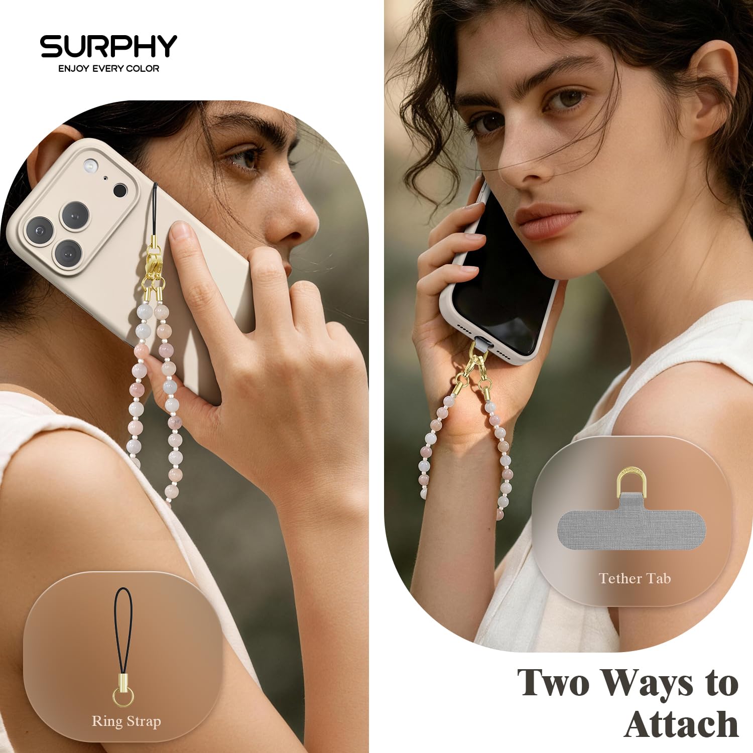 SURPHY Dragonne Telephone Portable en Pierre Naturelle, Chaîne pour Telephone Charme