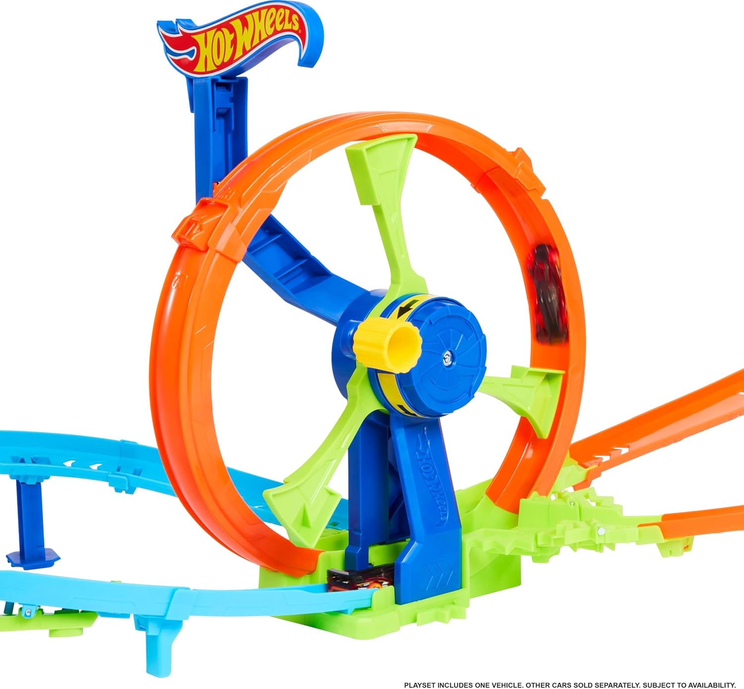Hot Wheels Toy Car Track Set, Launch and Loop Playset & 1:64 Scale Die-Cast Vehicle, Crash Area on Figure 8 Track with Loop-Kicker Booster