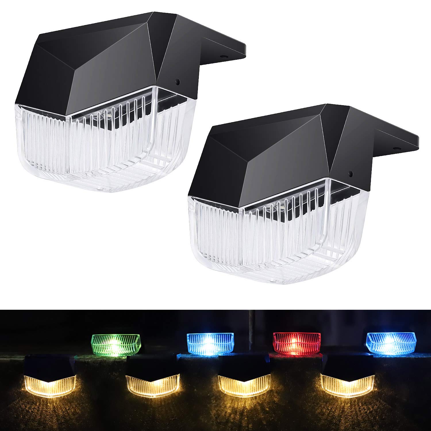 Solar Deck Lights 8 Pack Outdoor Lighting Decor RGB for Step Stair Pool Backyard Garden Patio Porch Wall Dock Railings Color Solar Fence Lights